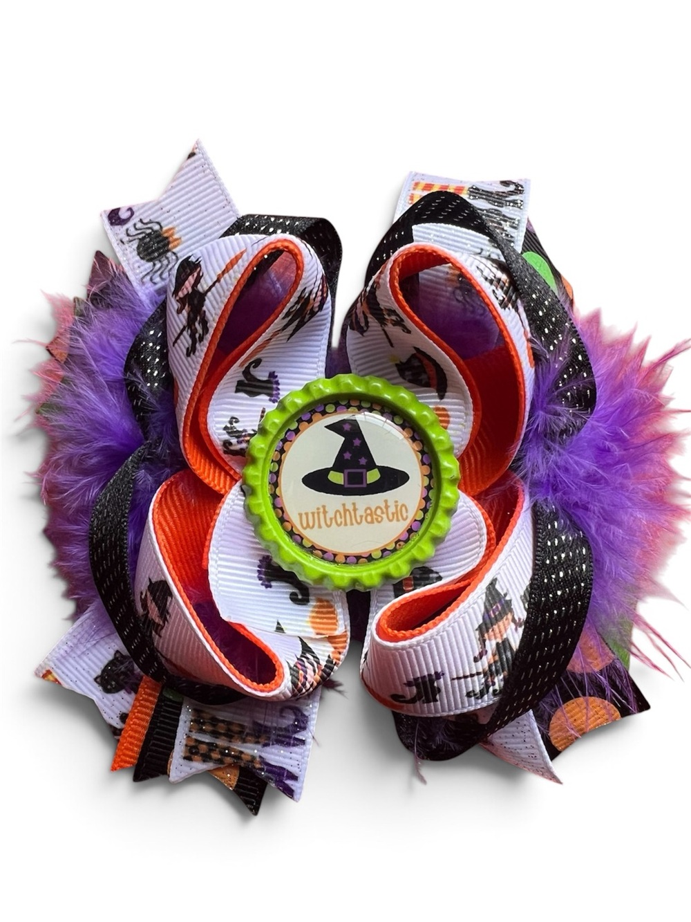 Witchtastic Purple & Orange Halloween Hair Bow - Kids Costume Accessory